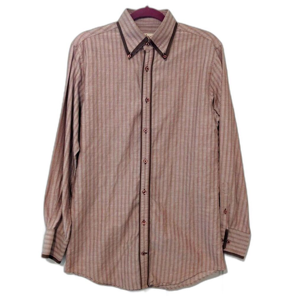 Nino's London Bespoke Mens Button Down 60s Vibe Print Mod Dress Shirt Sz 39/15.5